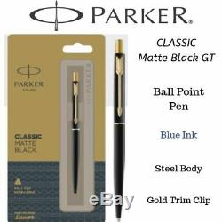 12 X Parker Classic Matte Black Finish Jotter Gt Ball Pen, Steel Body Blue