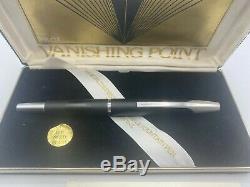 1974 Matte Black Capless PILOT VANISHING POINT Fountain Pen 14K F Nib Box Papers