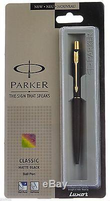 6 x Parker Classic Matte Black Gold Trim Ball Pen Blue Ink Fine Nib USA seller