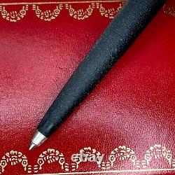 Authentic Cartier Ballpoint Pen Diabolo Matte Black Satin Silver Clip Black Gem