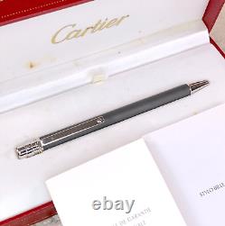 Authentic Cartier Ballpoint Pen Santos Grey Matte Silver with Case & Papers