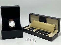 Cross Ladies Matte Black & Gold Trim Pen & Pencil & Watch withleather band