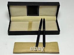 Cross Ladies Matte Black & Gold Trim Pen & Pencil & Watch withleather band