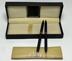 Cross Ladies Matte Black & Gold Trim Pen & Pencil & Watch withleather band