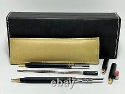 Cross Ladies Matte Black & Gold Trim Pen & Pencil & Watch withleather band