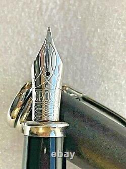 Cross Townsend Royal Matte Black Chrome Trim Fountain Pen M Nib Converter USA