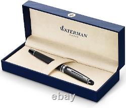 Expert Fountain Pen, Matte Black with Chrome Trim, Fine Nib with Blue Ink Cartri