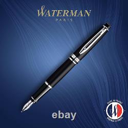 Expert Fountain Pen, Matte Black with Chrome Trim, Fine Nib with Blue Ink Cartri
