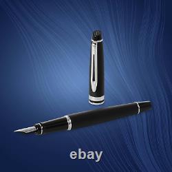 Expert Fountain Pen, Matte Black with Chrome Trim, Fine Nib with Blue Ink Cartri