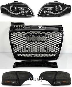 For Audi A4 B7 04-08 RS4 Look Honeycomb Grill + LED Headlights+Rear Lights Grill