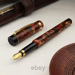 Kyoto Celluloid Flat Top Marble BLACK & RED Schmidt Iridium M Nib Fountain Pen