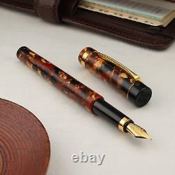 Kyoto Celluloid Flat Top Marble BLACK & RED Schmidt Iridium M Nib Fountain Pen