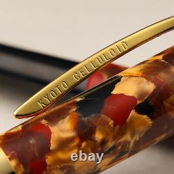 Kyoto Celluloid Flat Top Marble BLACK & RED Schmidt Iridium M Nib Fountain Pen