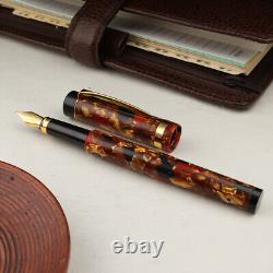 Kyoto Celluloid Flat Top Marble BLACK & RED Schmidt Iridium M Nib Fountain Pen