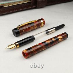 Kyoto Celluloid Flat Top Marble BLACK & RED Schmidt Iridium M Nib Fountain Pen