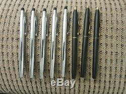 Lot of 8 Cross Lustrous Chrome & matte black Fountain Pens Made in USA