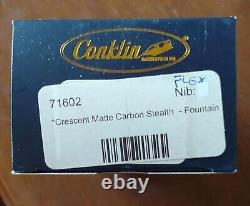 NEW Conklin Crescent Matte Carbon Stealth Fountain Pen Box & COA