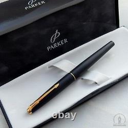 NOS Extremely Rare Parker 45 TX Matte BLACK GT Fountain Pen M Nib UK Q1 1994