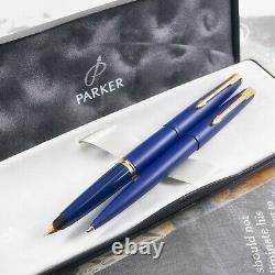 NOS Mint Parker 45 TX Matte Blue GT Ballpoint & Fountain Pen 14K Fine Nib