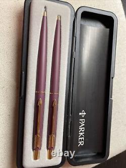 NOS Parker Classic Burgundy & Gold Matte Ballpoint Pen & Pencil PL 1987
