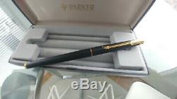 New Parker Arrow Slim Matte Black Fountain Pen 22k Gold Plated Nib+ Converter