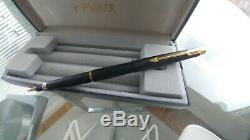 New Parker Arrow Slim Matte Black Fountain Pen 22k Gold Plated Nib+ Converter