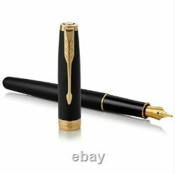 New Parker Sonnet Matte Black&gold Fountain Pen 18k Gold Coated M Nib+converter