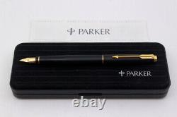 PARKER 75 BLACK EPOXY MATTE LACQUER -Fountain Pen-14K GOLD NIB-1991-BOX & PAPER