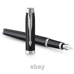 PARKER IM Fountain Pen Matte Black with Chrome Trim Fine Point with Blue Ink