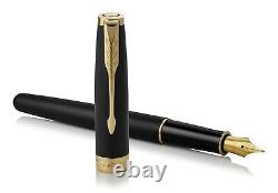 PARKER Sonnet Fountain Pen, Matte Black Lacquer & Gold Trim, Fine Nib, Boxed
