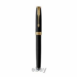 PARKER Sonnet Fountain Pen, Matte Black Lacquer & Gold Trim, Fine Nib, Gift Boxed
