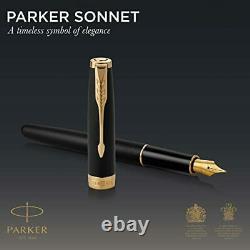 PARKER Sonnet Fountain Pen Matte Black Lacquer with Gold Trim Medium Nib 1931517