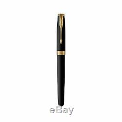 PARKER Sonnet Fountain Pen, Matte Black Lacquer with Gold Trim, Medium Nib 1