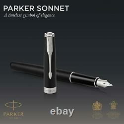 PARKER Sonnet Fountain Pen Matte Black Lacquer with Palladium Trim Medium Nib