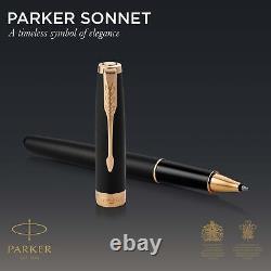 PARKER Sonnet Rollerball Pen Matte Black Lacquer with Gold Trim Fine Point Bl