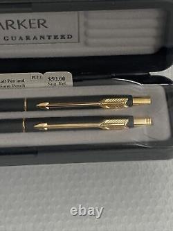 Parker Classic Refillable Ball Pen and Pencil Set Dimonite G 14k Gold Plated Vtg