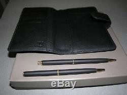 Parker Insignia Matt Black Ballpen And Pencil Set /parker Leather Wallet