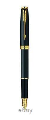 Parker Sonnet Fountain Pen Matte Black & Gold 18Kt Gold Medium Pt New In Box