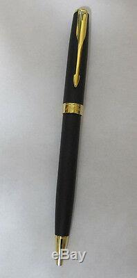 Parker Sonnet Matte Black & Gold Fine Fountain Pen & Ballpoint Pen Set New In Bx