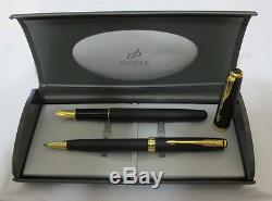 Parker Sonnet Matte Black & Gold Fountain Pen & Ballpoint Pen Set New In Box