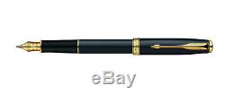 Parker Sonnet Matte Black & Gold Fountain Pen Medium Pt New In Box S0817950