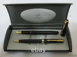 Parker Sonnet Set Matte Black & Gold Med Fountain Pen & Ballpoint Pen New In Box