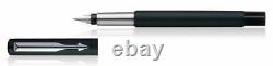 Parker Vector Matte Black CT Fountain Pen, Chrome Trim, Stainless Steel Nib-F Ship