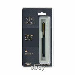 Parker Vector Matte Black GT Fountain Pen, Golden Trim & Nib, Stainless Steel Nib
