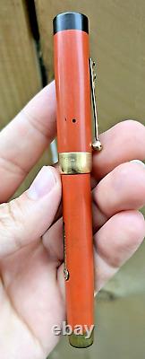 Rare Morrison Orange Flat Top 18k Gold Band Oversize Lever 14k Nib Fountain Pen