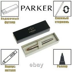 Roller Pen Parker Core Brushed Metal Silver Brass Case Matte Lacquer Black Ink