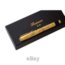 Roman Premium Vintage Fountain Pen Matte Black Ink Luxuary Antique Gold Trim Med