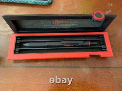 Rotring 600 Trio Matte Black Ballpoint Pen Blue Red & Pencil In Box Knurled