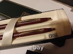 USA Made Cross Century Classic Matte Burgundy 23kt Gold Pen Pencil Set $250 Gift