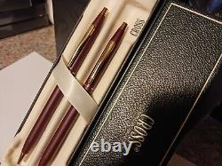 USA Made Cross Century Classic Matte Burgundy 23kt Gold Pen Pencil Set $250 Gift